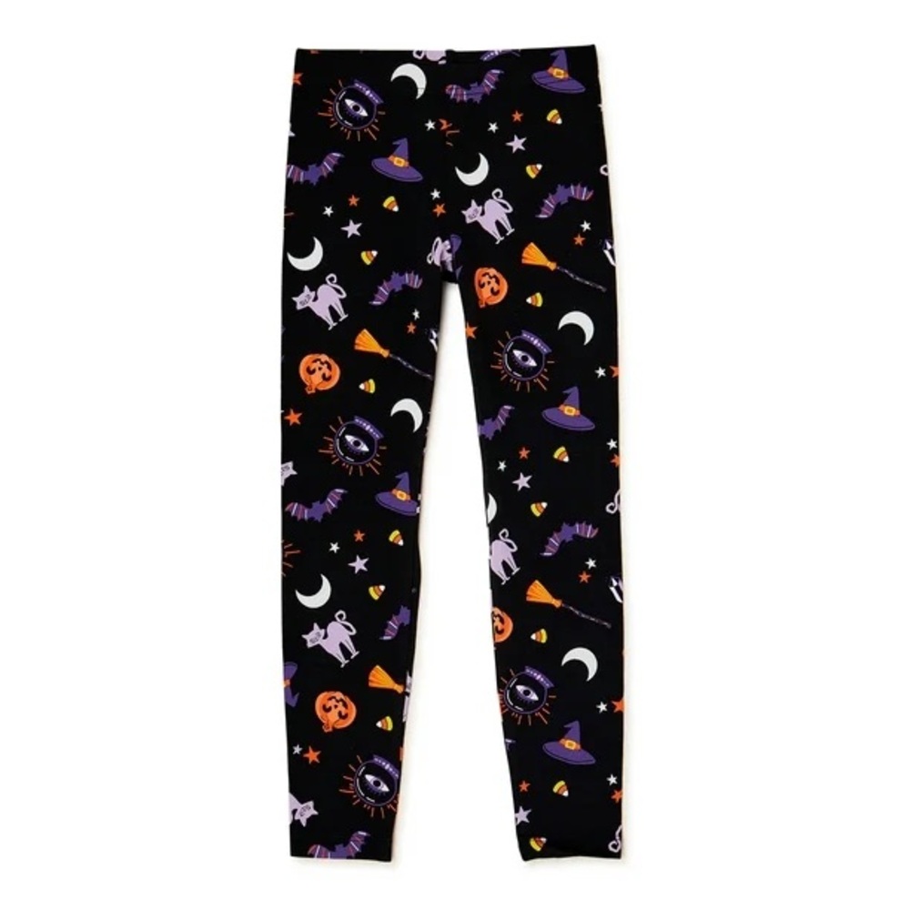 NWOT Girls Halloween Printed Leggings Spooky Season Kids Leggings Black Purple